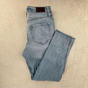 Hollister Distressed Smiley Face Ultra High Rise Mom Jeans